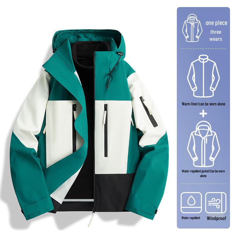 

Ветровка для пары в стиле колор-блок 2024: Куртка-трансформер 3-в-1 для осени и зимы, ветрозащитный и водонепроницаемый горный костюм XL