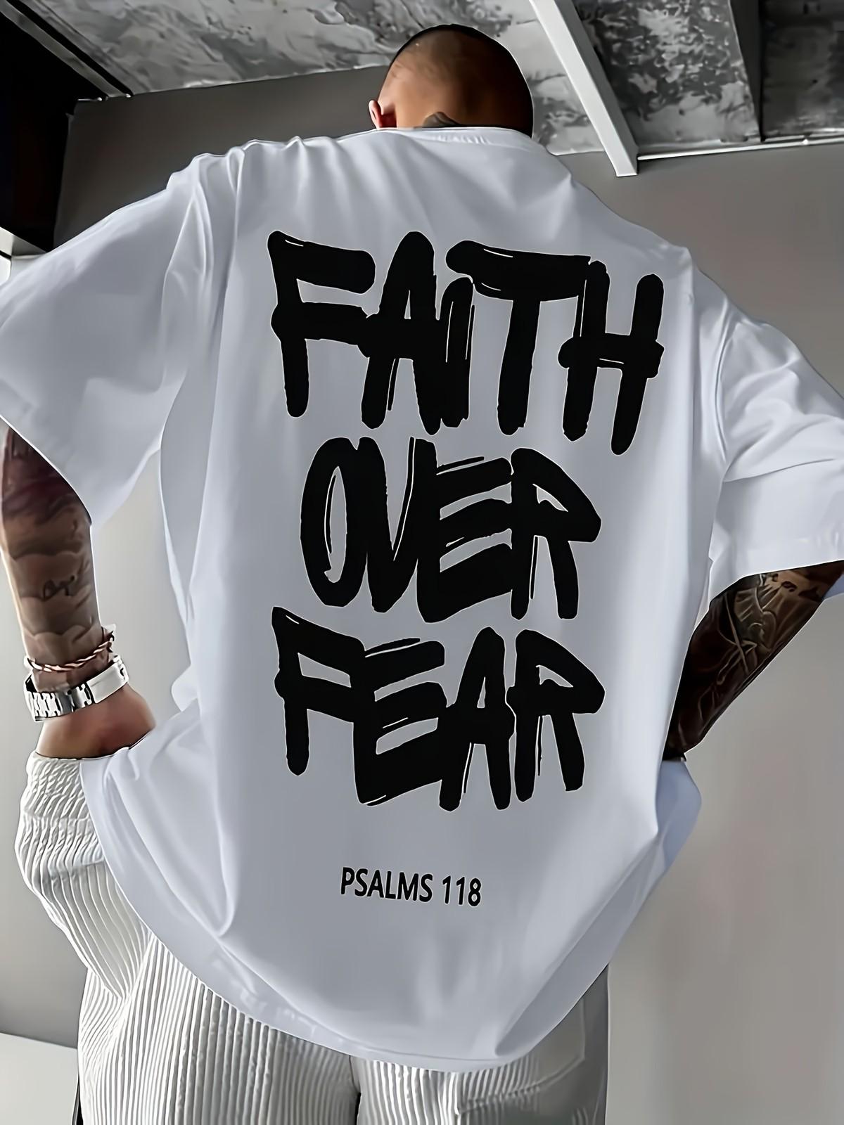 Men s Faith Over Fear Psalms 118 Graphic T-Shirt Christian Inspirational Tee S разноцветный