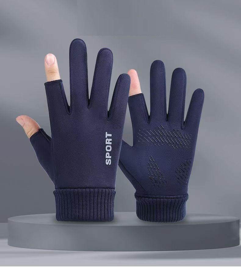 Suede gloves men's and women's season outdoor velvet thickened warm non-slip takeaway rider gloves