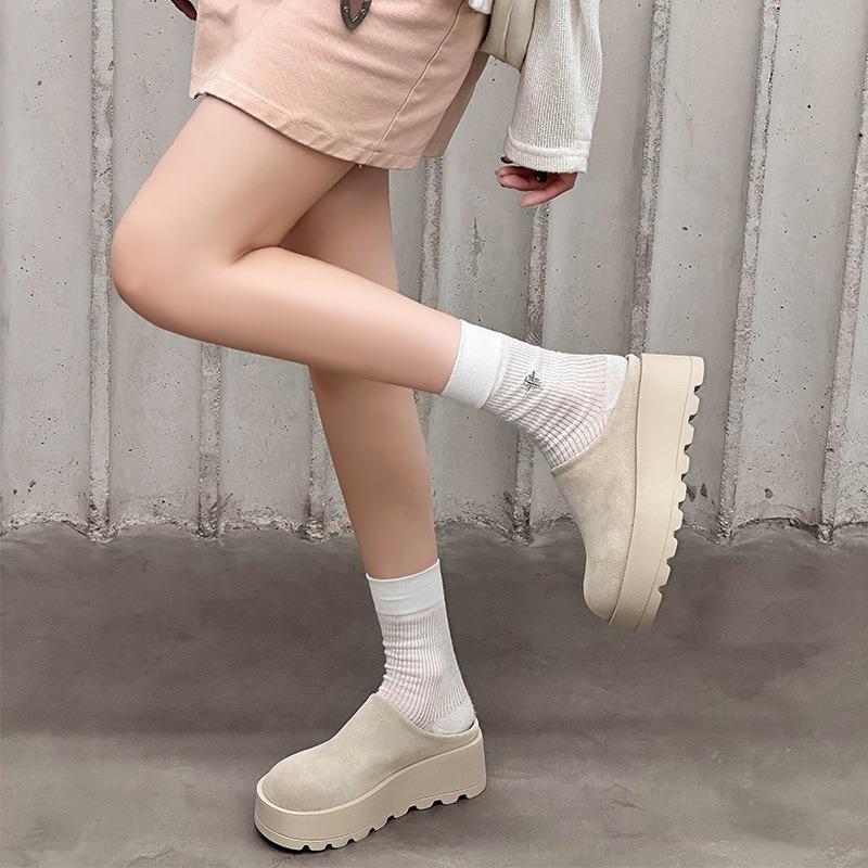 Thick-soled heightening shoes for women's summer new leather breathable outer wear bag head half slippers one pedal