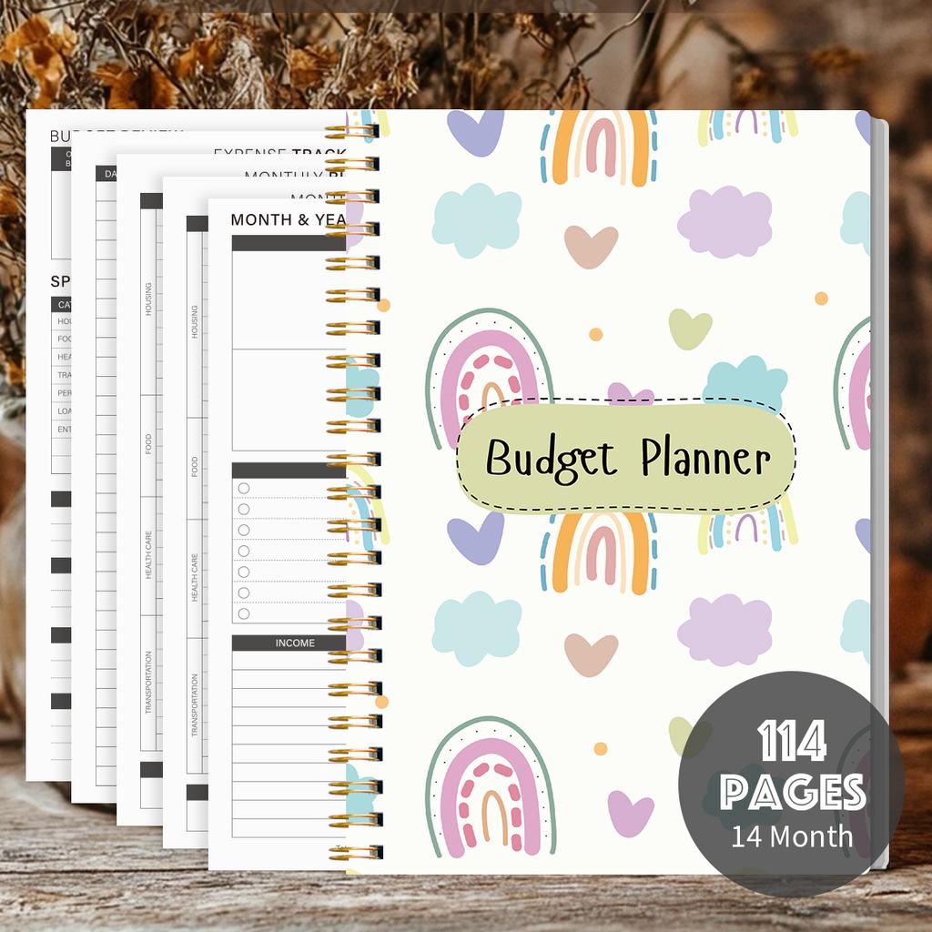 1PC A5 Budget Planner Book with Pastel Rainbow Design, Monthly Expense Tracker, Spiral Binding, Thick No-Bleed Pages