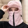 Cold Resistant Warm Scarf Face Mask Solid Color Lei Feng Hat 4-in-1 Winter Cycling Hat  Women