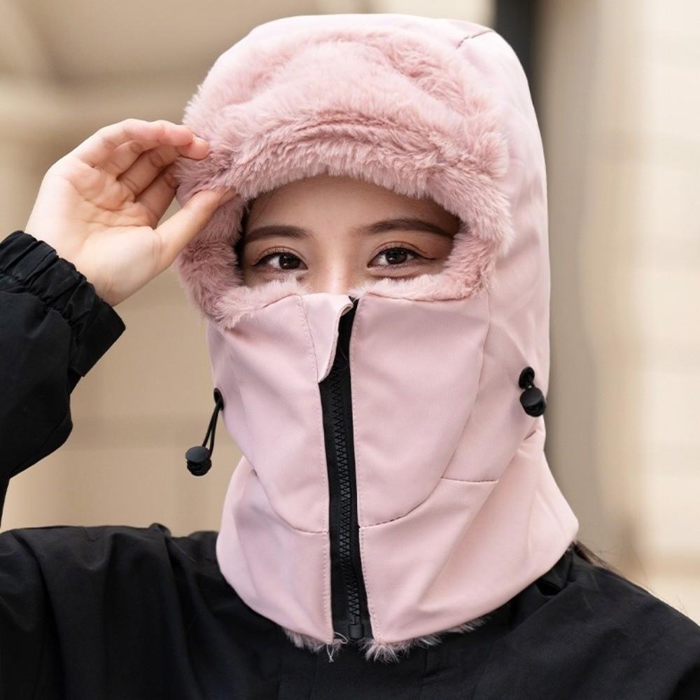 Cold Resistant Warm Scarf Face Mask Solid Color Lei Feng Hat 4-in-1 Winter Cycling Hat Women