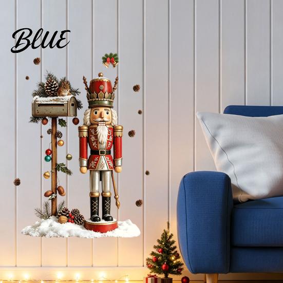 Christmas Atmosphere Wall Decals for Fridge Nutcracker Soldier Decal, Vintage Mailbox Snow Scene Self-Adhesive Decorative Stickers Flat Smooth
