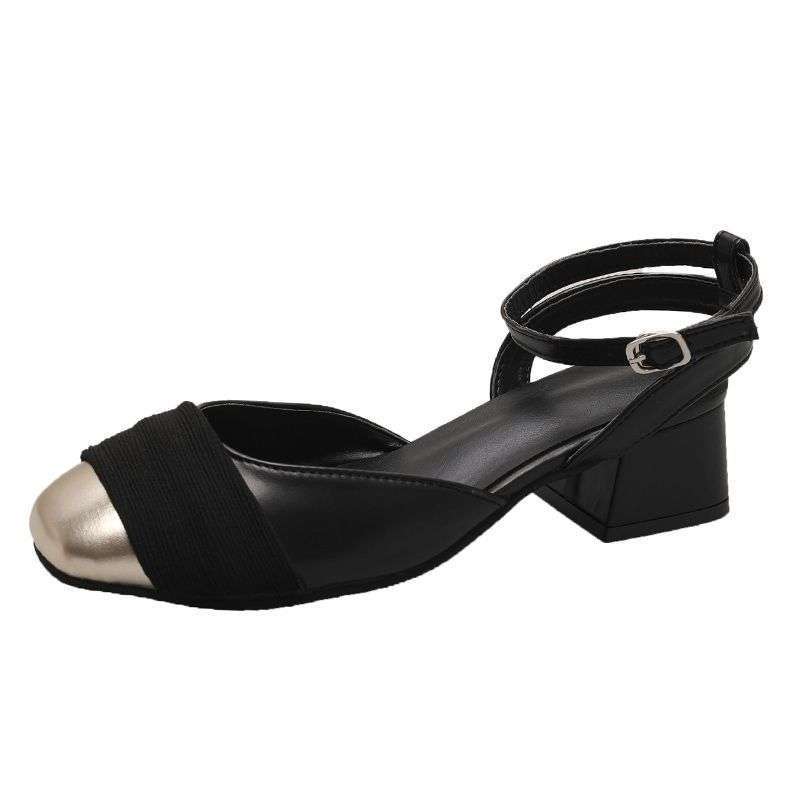 Baotou French sandals women's summer middle heel 2025 new fairy small fragrant style with skirt thick heel Mary Jane single shoes