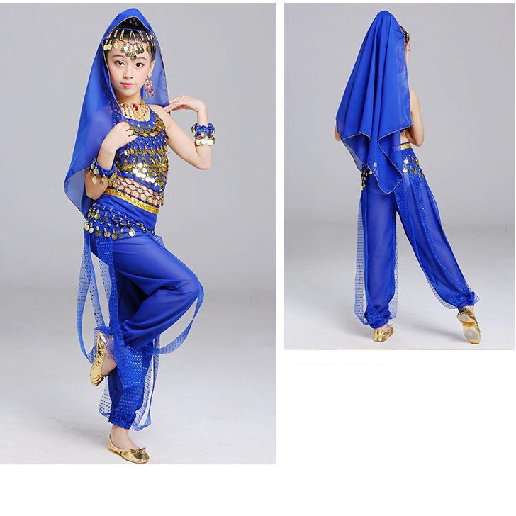 

Детские индийские танцевальные костюмы Костюмы Детские танцевальные костюмы Синьцзян Танец живота для девочек Детские народные танцы L синий