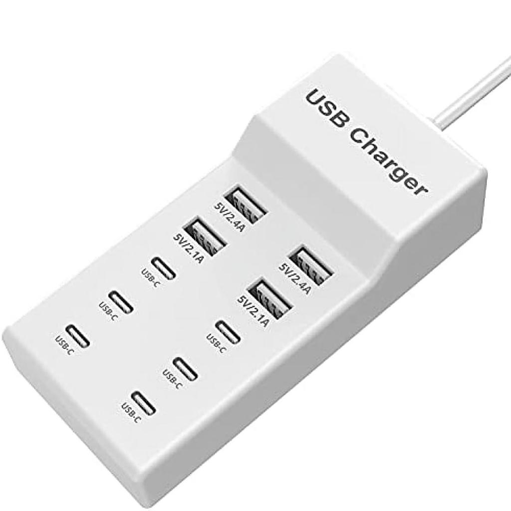 60W USB-Ladestation mit 6 USB-C- und 4 USB-A-Anschlüssen Desktop-Multi-Geräte-Ladegerät für Smartphones, Tablets und andere Geräte
