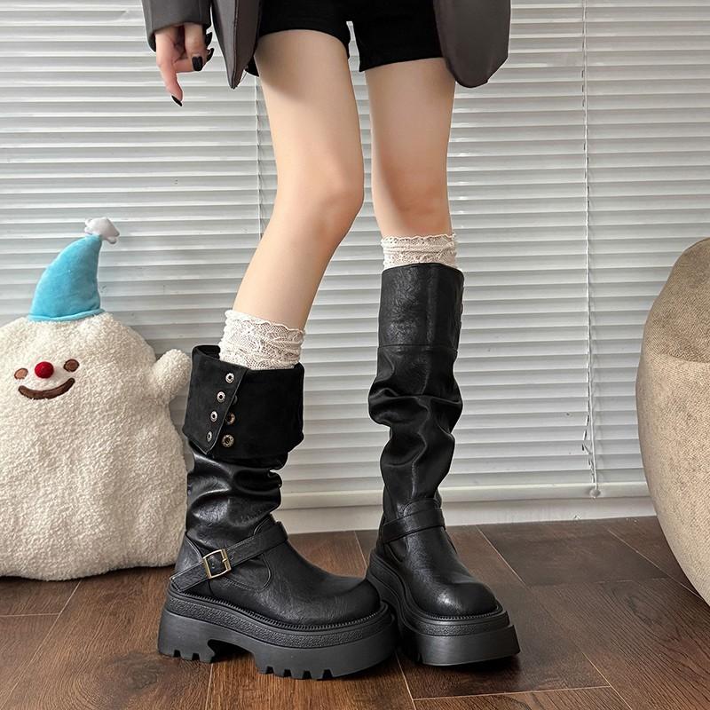 Women's thick bottom heightening thin fall and winter lightweight commuting hiking non-slip shock-absorbing fashion versatile casual high boots