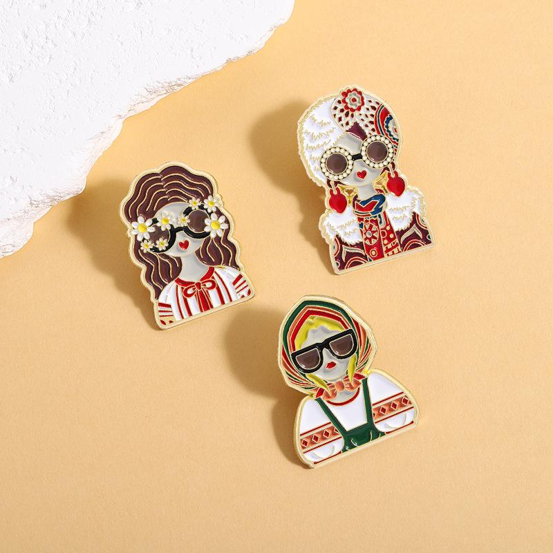 Cartoon Russian Girls Character Costume Images Enamel Pins Custom Ethnic Style Figure Souvenir Brooches Lapel Badge Jewelry Gift