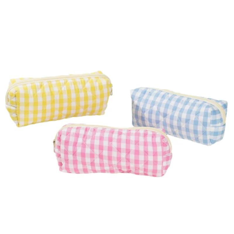 1pc Large Travel Multicolored Plaid Makeup Storage Bag Girls Brush Cosmetic Pouch Bag School Supplies Checkered Pencil Bag