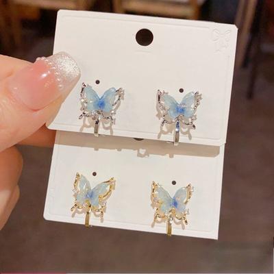 Micro-inlaid Zircon Butterfly Earrings Niche Design Fashionable Ear Clips Small Fresh Temperament Earrings Women