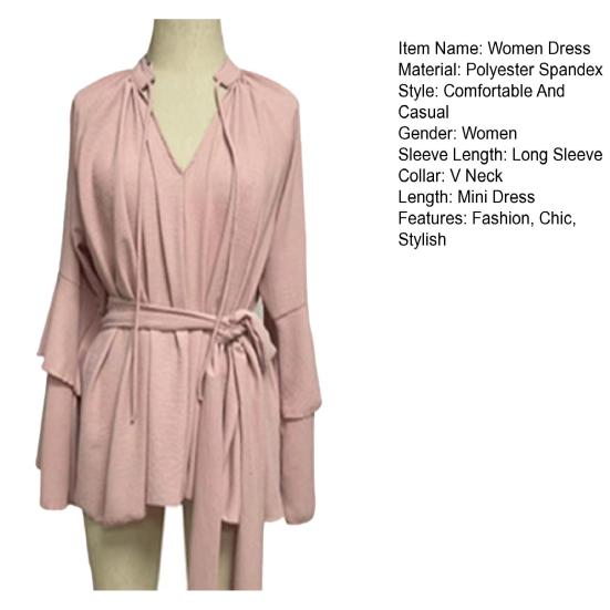 Summer Ruffle Long Sleeve Dress for Women Casual V Neck A-line Swing Mini Dress with Belt Irregular Vacation Dress