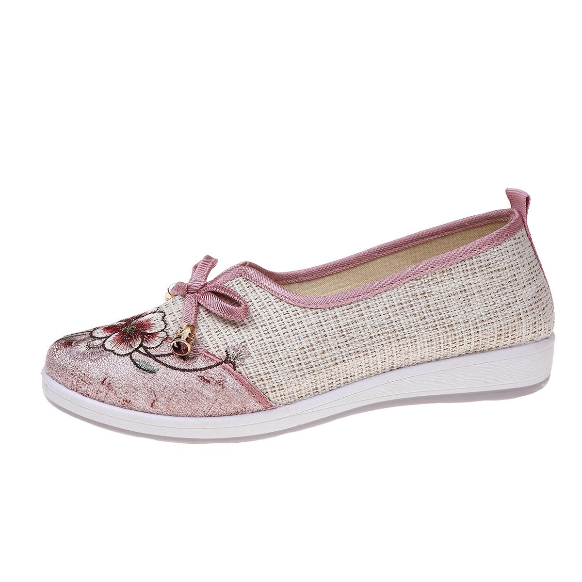 

Модные женские тапочки-мюли с круглым носком, вышитой сеткой, в китайском стиле, летние, для улицы, женские шлепанцы на плоском каблуке, дышащие 40 розовый