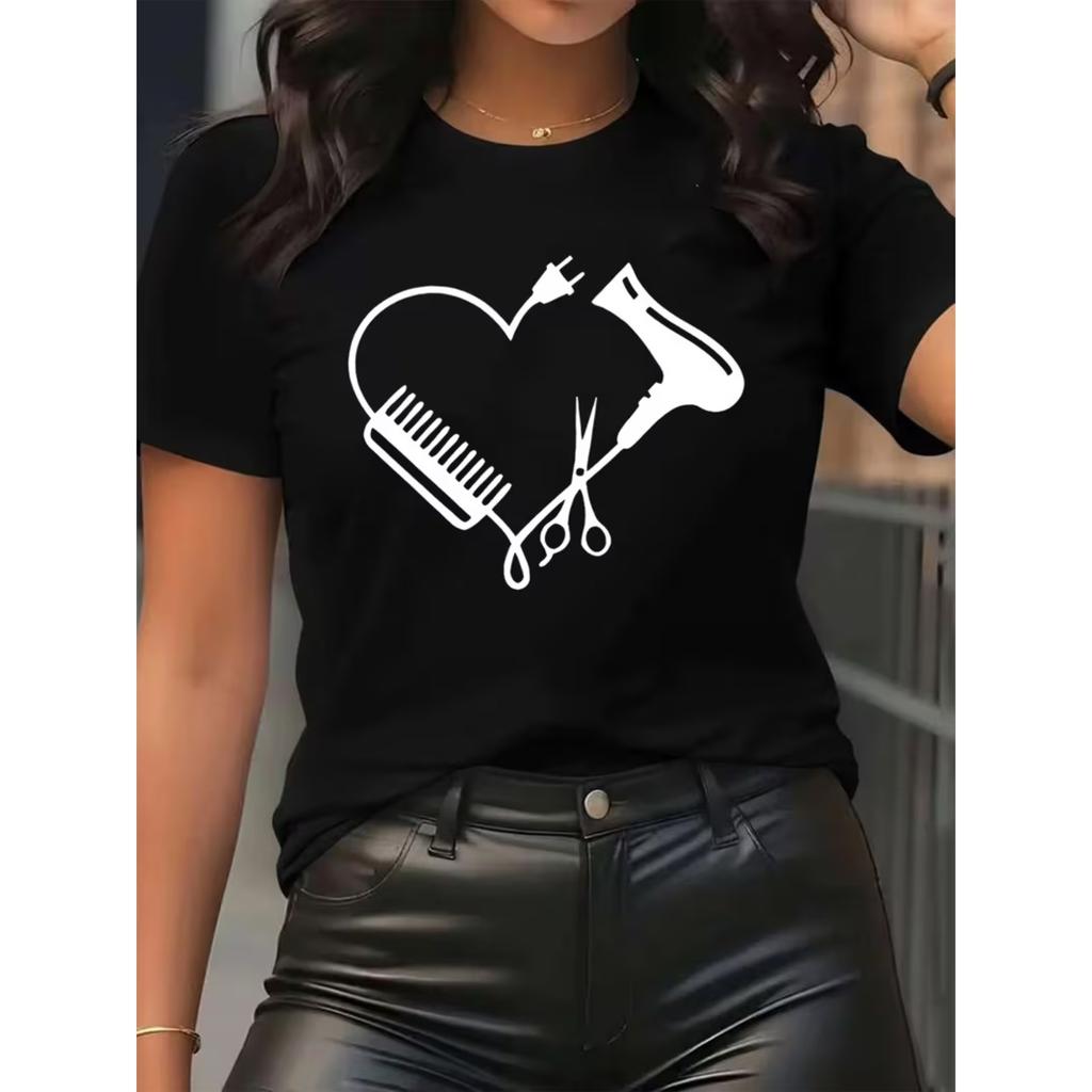 Women Unique Clothes T-Shirt Short Sleeve for Salon Use Printed T-shirt
