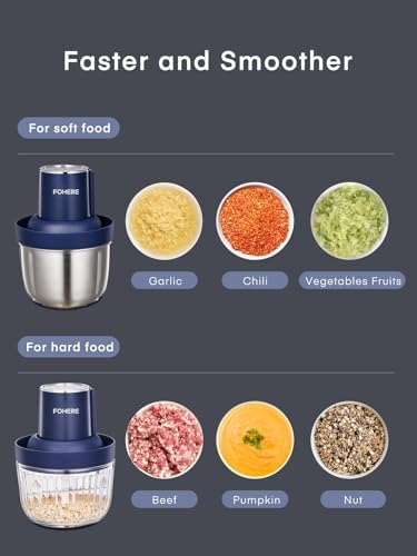 Zerkleinerer Electric Food Chopper 300W with 2L+1.8L Dual Bowls & Bi-Level Stainless Steel Blades for Meat Onions Vegetables Kitchen