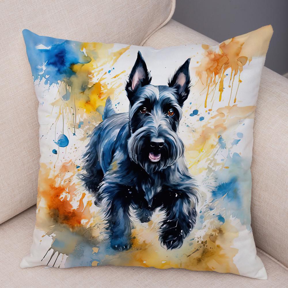 Roztomilý povlak na polštář s mini kníračem pro domácnost, oboustranný potisk, dekorace, kreslený mazlíček, zvíře, na pohovku, do auta, povlak na polštář, měkký plyšový povlak na polštář