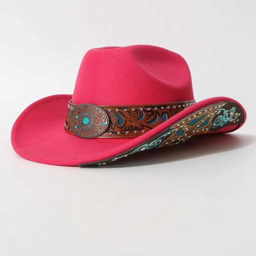 Wide Brim Western Cowboy Hat Turquoise Decor Western Cowgirl Hat Stage Performance