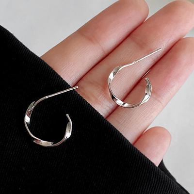 S925 Sterling Silver Stud Earrings for Women C Ring Ring Retro Easy Matching Fine Earrings Affordable Luxury Style