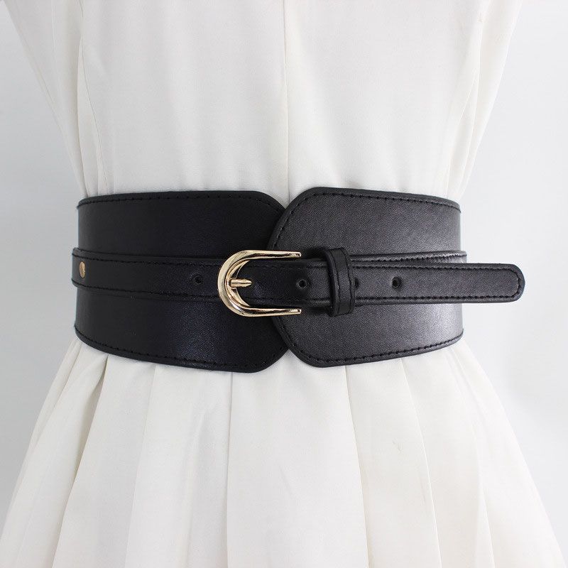 1Pc Wide Belt Women's Pin Buckle Decorative Dress Elastic PU Piece Elastic Waist Seal European and American Retro Fashion Waist Seal Women