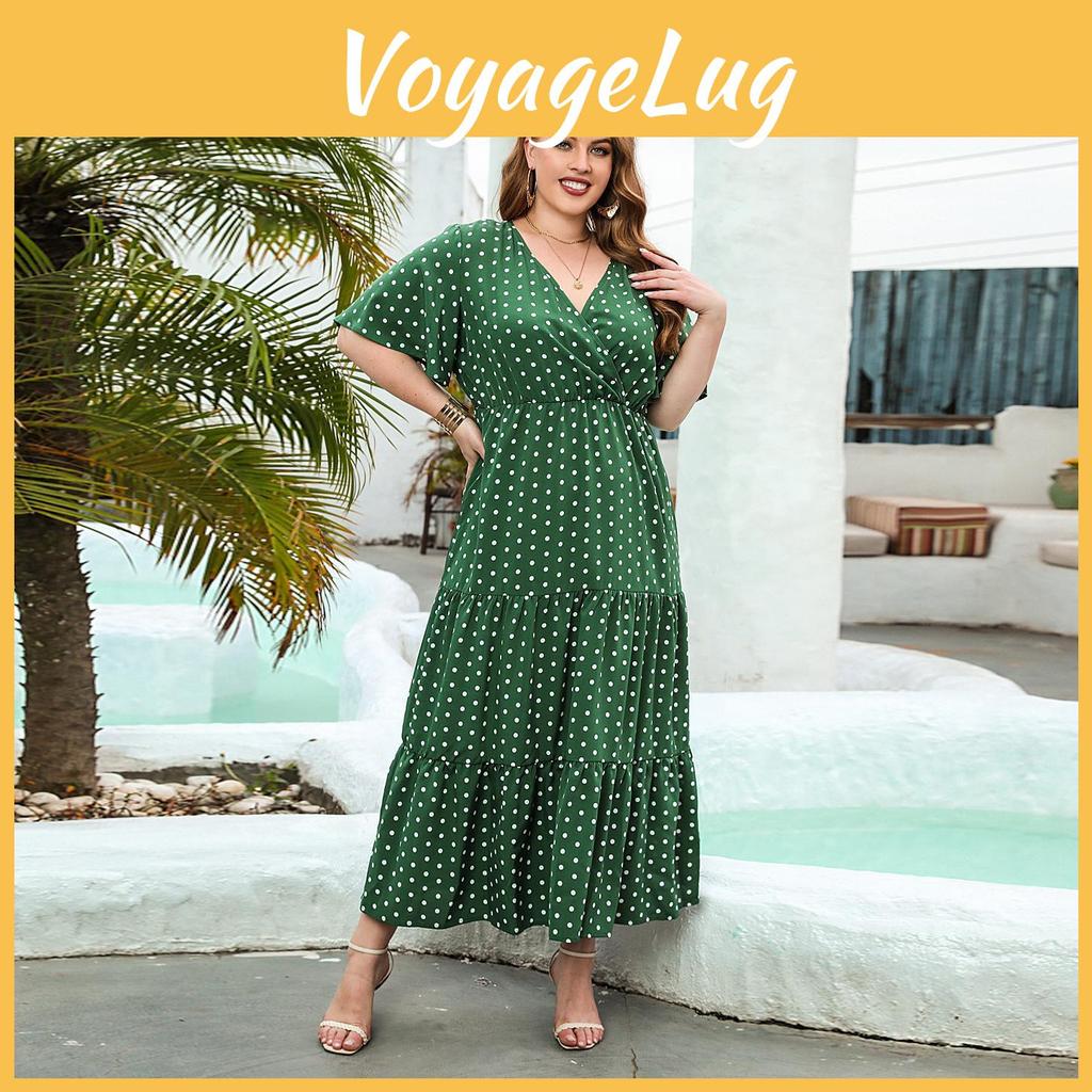 Size Summer Dress Plus Womens Polka Dot Casual Vacation Dress Vneck Elegant Swing Midi Dresses