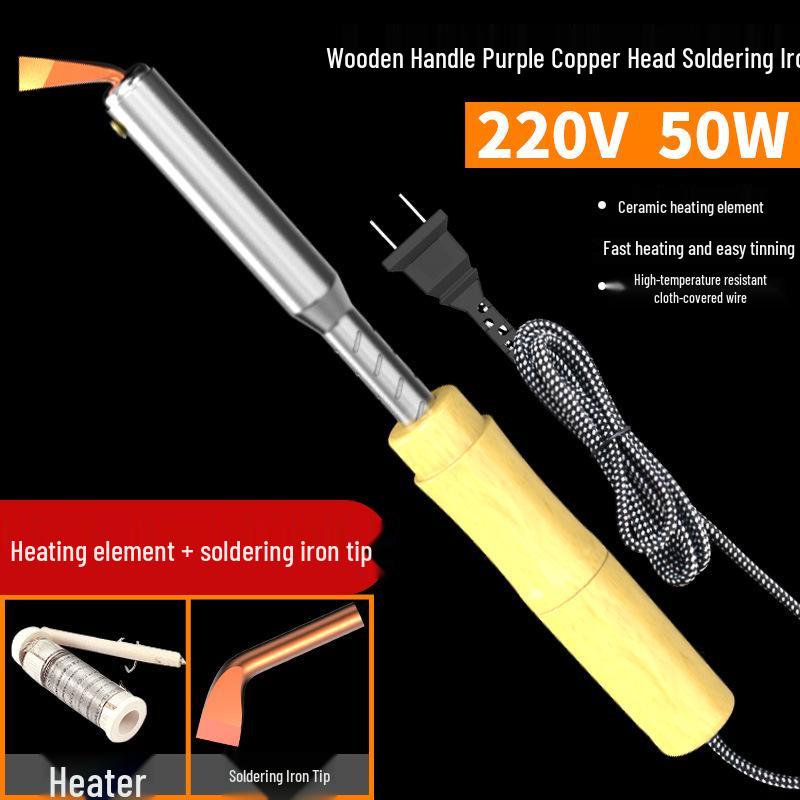 Leistungsstarkes elektrisches Lötkolben mit Holzgriff, Konstanttemperatur, Austauschbarer Kopf, Professionelles Reparatur-/Schweißwerkzeug