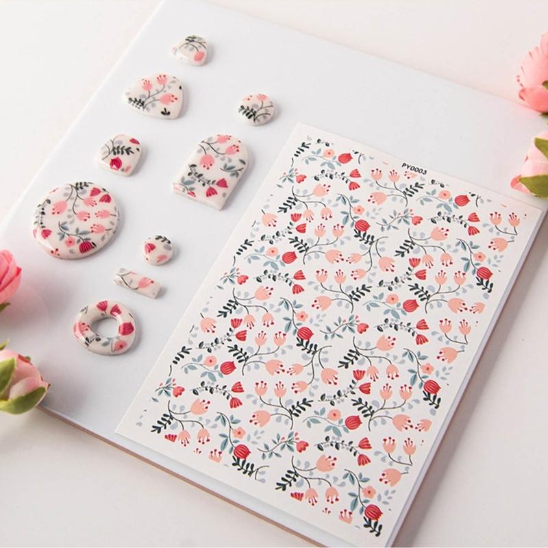 Clay Water Transfer Paper for DIY Clay Earring Jewelry, Floral Clay Transfer Sheet Flower Paper for Pottery Enamel Decal