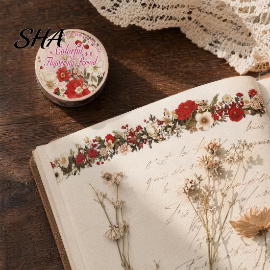 Long Roll Washi Tape Floral Tape, Vintage Flower Pattern PET Decorative Scrapbooking for Junk Journal Supplies, Scrapbooking, DIY Crafts, Gift