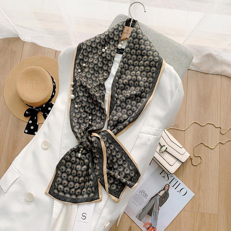 Ins Style Minimalist Double-Sided Striped Simulated Silk Long Scarf Satin Double Layered Scarf French Elegant Retro Headband