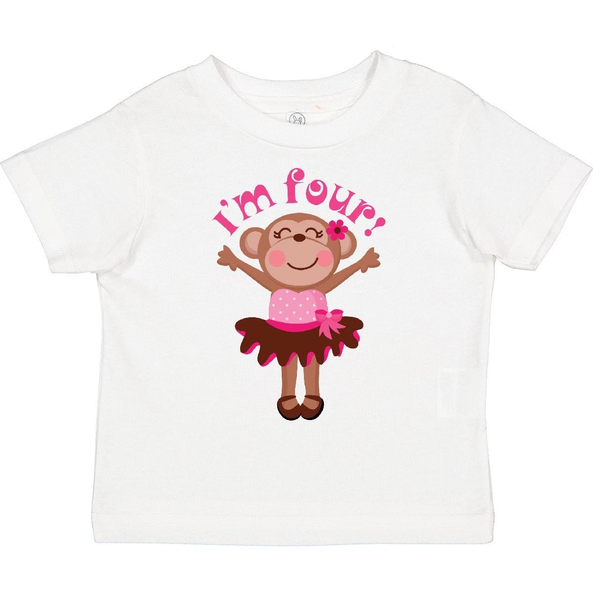Inktastic Monkey 4th Birthday 4 Year Old Girl Toddler kids boys T-Shirt Party Dancer Girls 120