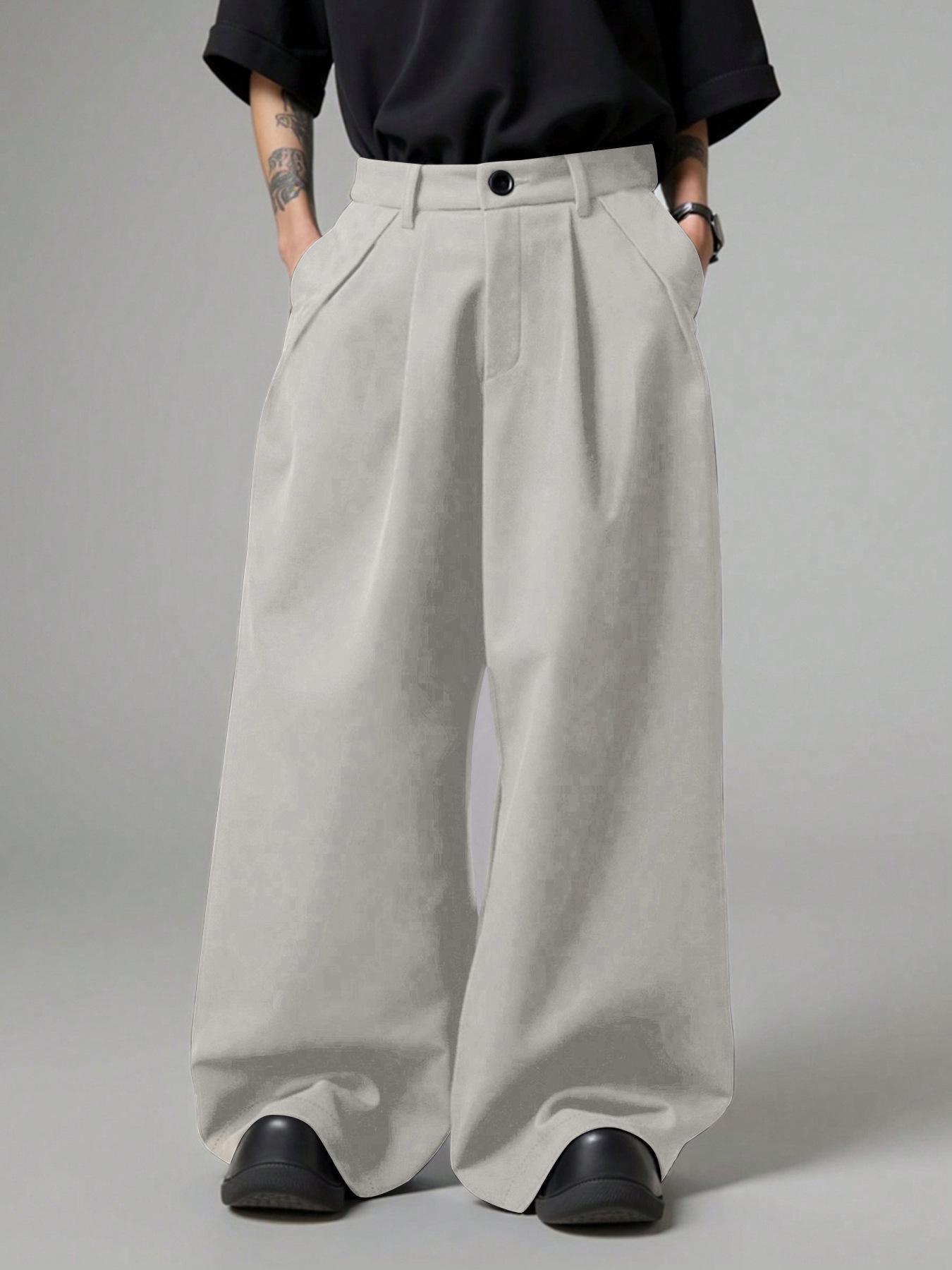 

Men s Loose Fit Solid Color Pleated Pants with Pockets – Cross-Border European and American Style M абрикосовый
