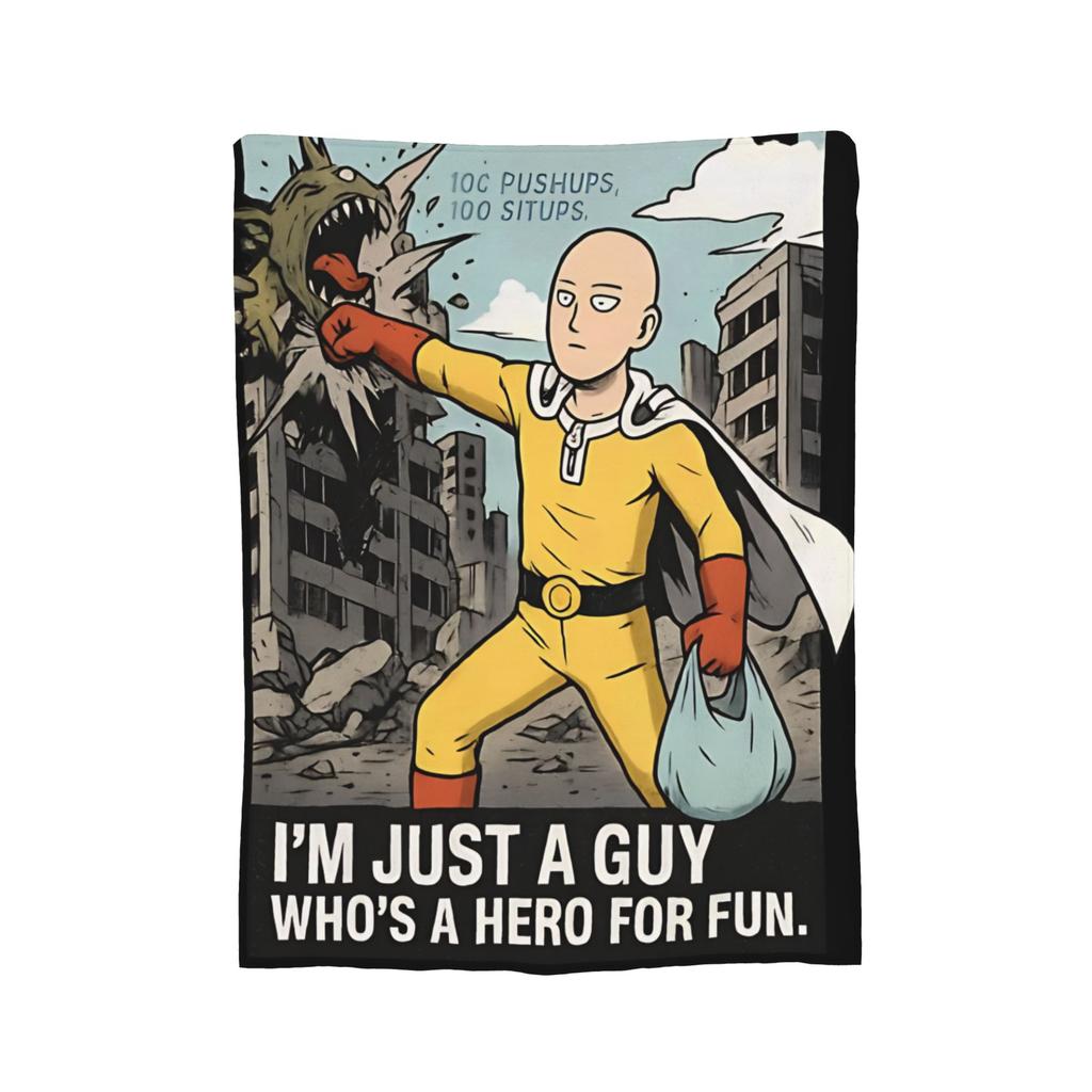 Anime One Punch Man Fleece Throw Blanket Saitama Cartoon Blankets for Home Office Lightweight Bedding Throws,