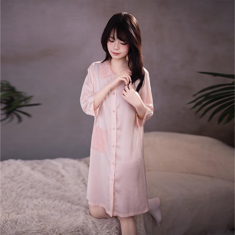 Sweet Princess Lace Satin Pajamas for Women - Long Sleeve/Long Pants Ice Silk Two-Piece Set for Spring/Autumn