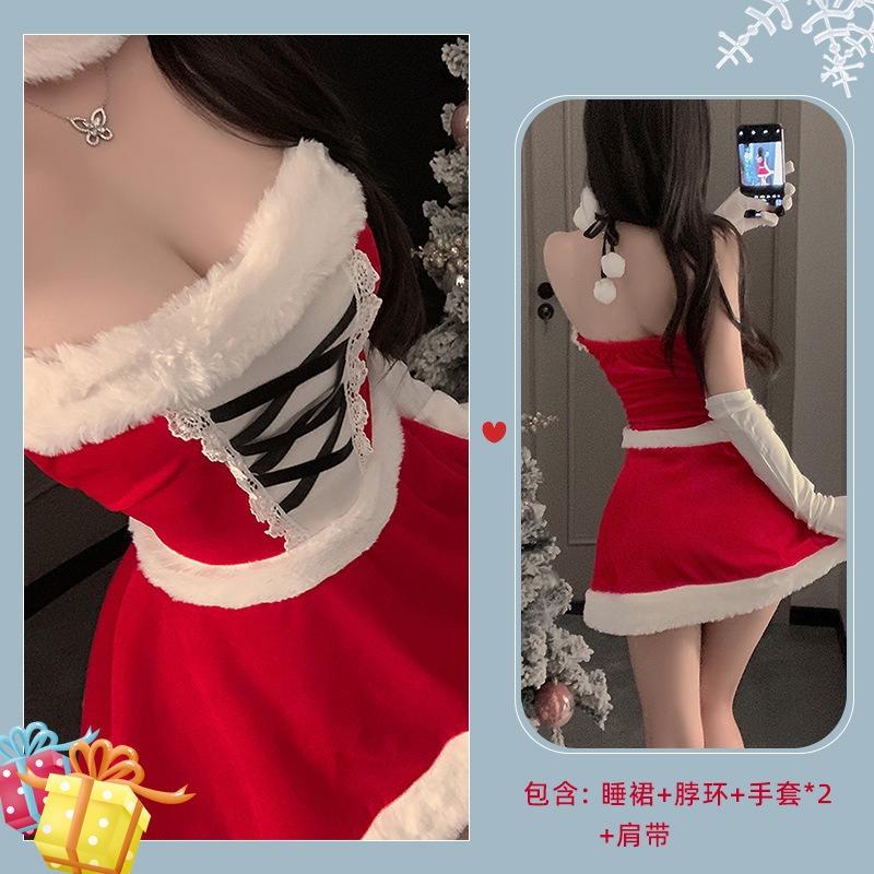 Sex Underwear Sexy Tube Top Plush Christmas Dress Flirting Cosplay Pure Desire Buttocks Short Skirt Sex Dress