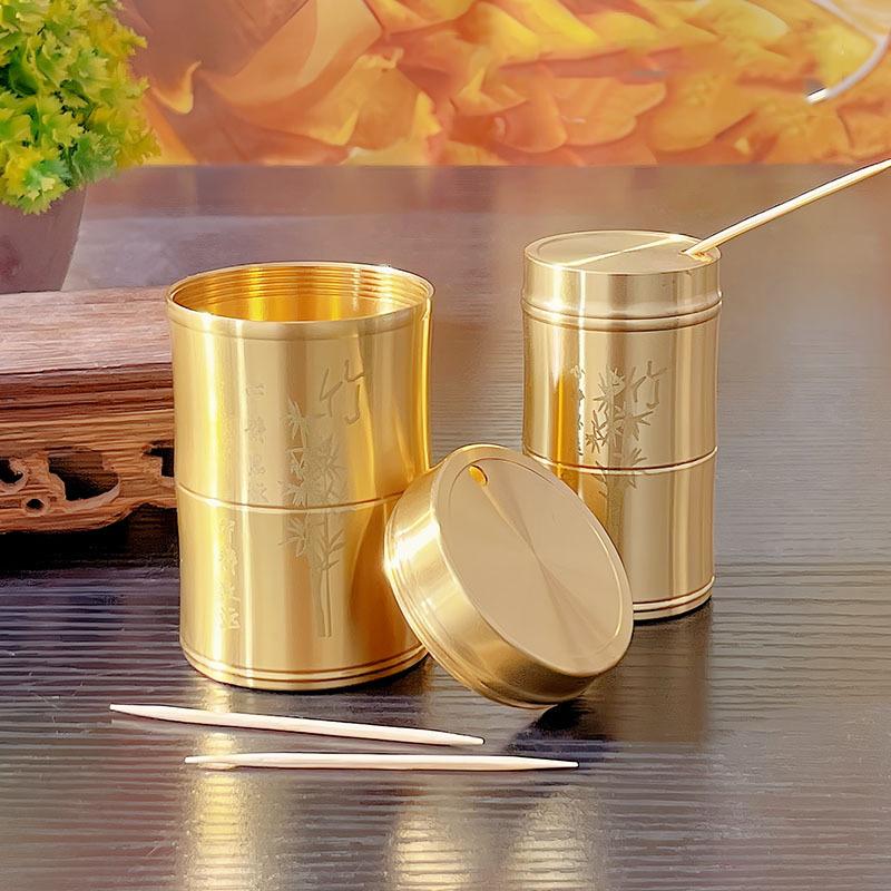 Copper Toothpick Holder Creative Bamboo Shape Toothpick Storage Container Portable Fall Resistant Toothpick Box For Table Decor