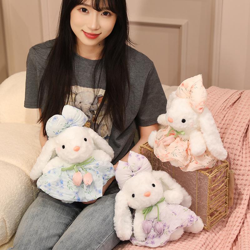 Kawaii Rabbit Plush Toy Stuffed Long Ear Bunny Wearing A Dresses Doll Sleeping Companion Plush Doll Children's Easter Gift