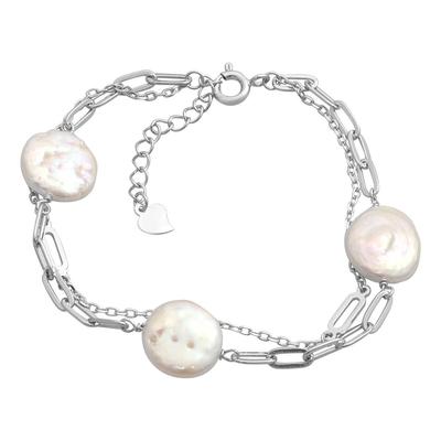 Silver Bracelet with Natural Baroque Pearls, Item Weight 5.01 G (2186908)