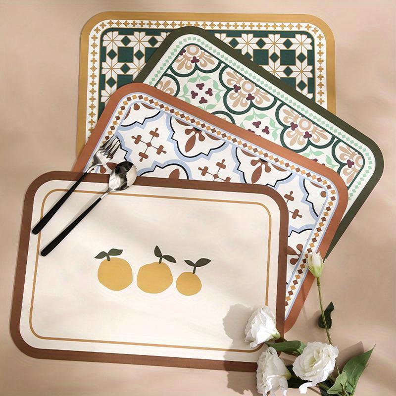 Scandinavian Countryside Placemats - Heatproof Waterproof Table Decor, Luxury Square Floral Print Coasters for Dining & Kitchen