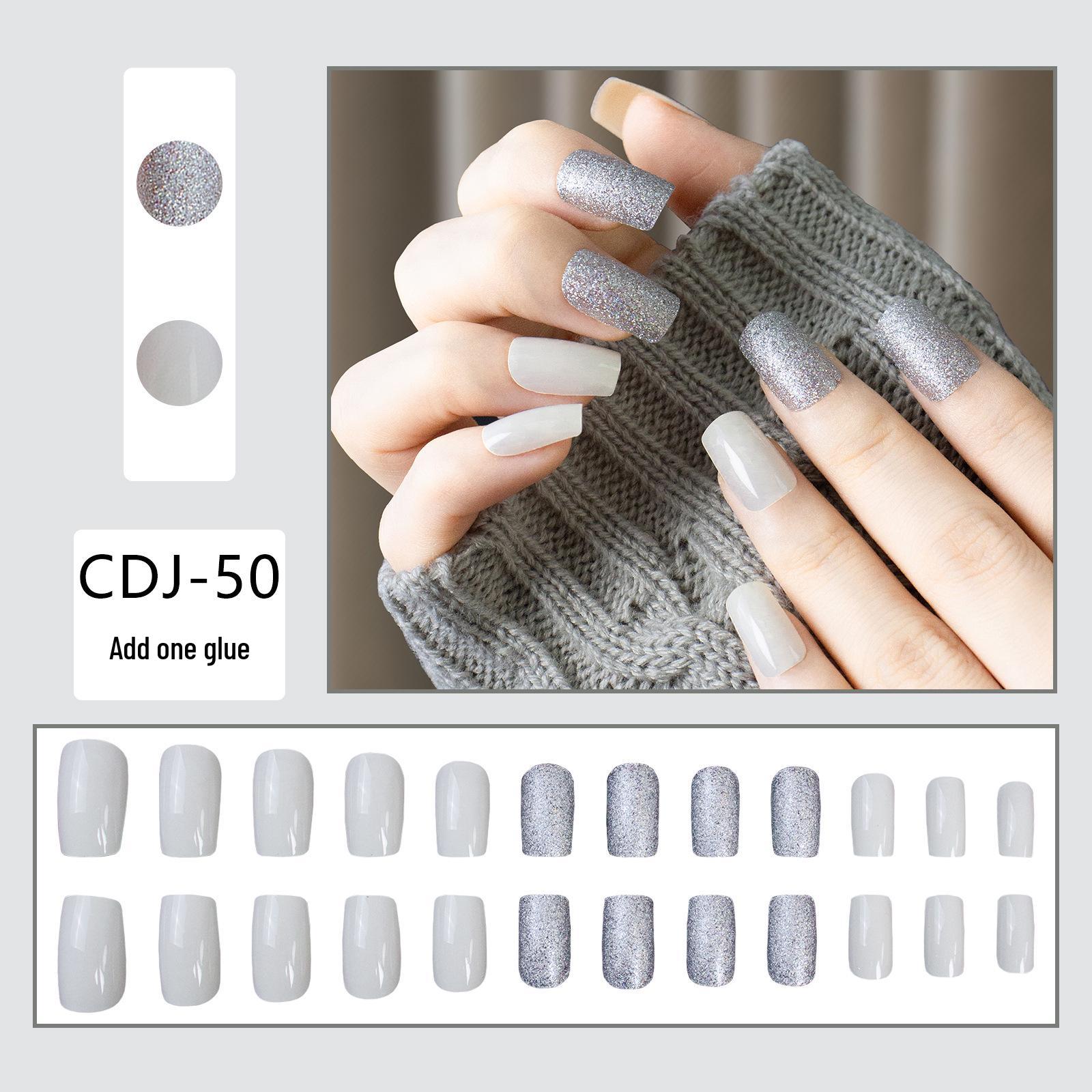 

Набор из 24 штук французских коротких серебристо-белых накладных ногтей - Чистый цвет, Съемные накладные кончики