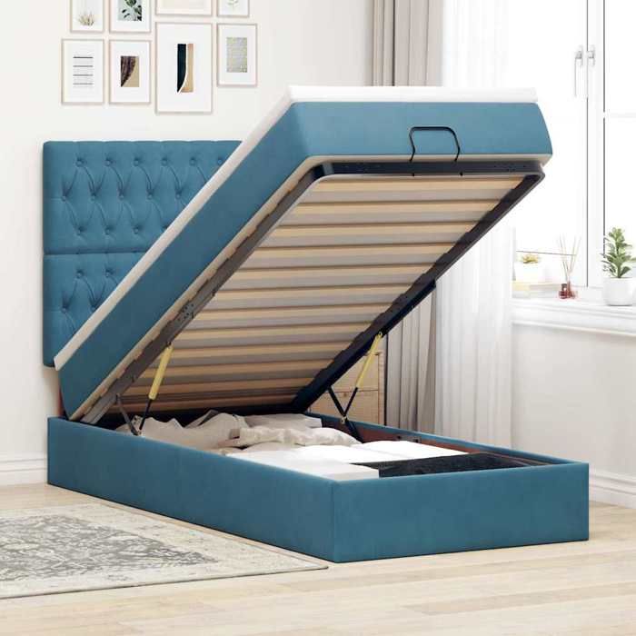 VidaXL Ottoman Bed Frame with Mattress Dark Blue 90x190 Cm Velvet, Bed Frame, Upholstered Bed Frame, Bed Frame 3313515