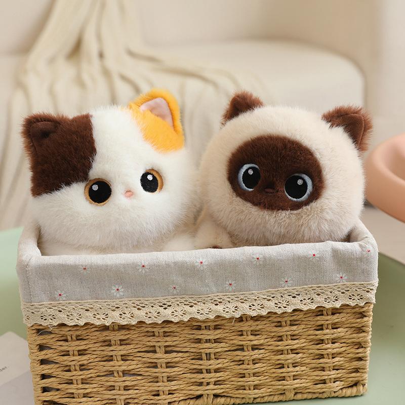23Cm Squatting Cat Plush Toy Stuffed Siamese Cat 3-Color Black Brown Kitten Cartoon Animal Plushie Companion Gift