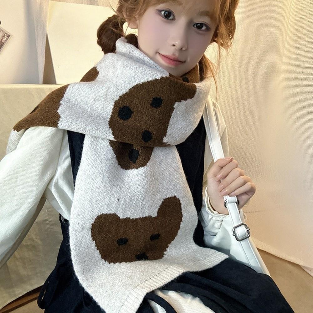 Korean Style Puppy Pattern Scarf Lightweight Knitted Shawl Fashion Cashmere Blend Scarf  Unisex