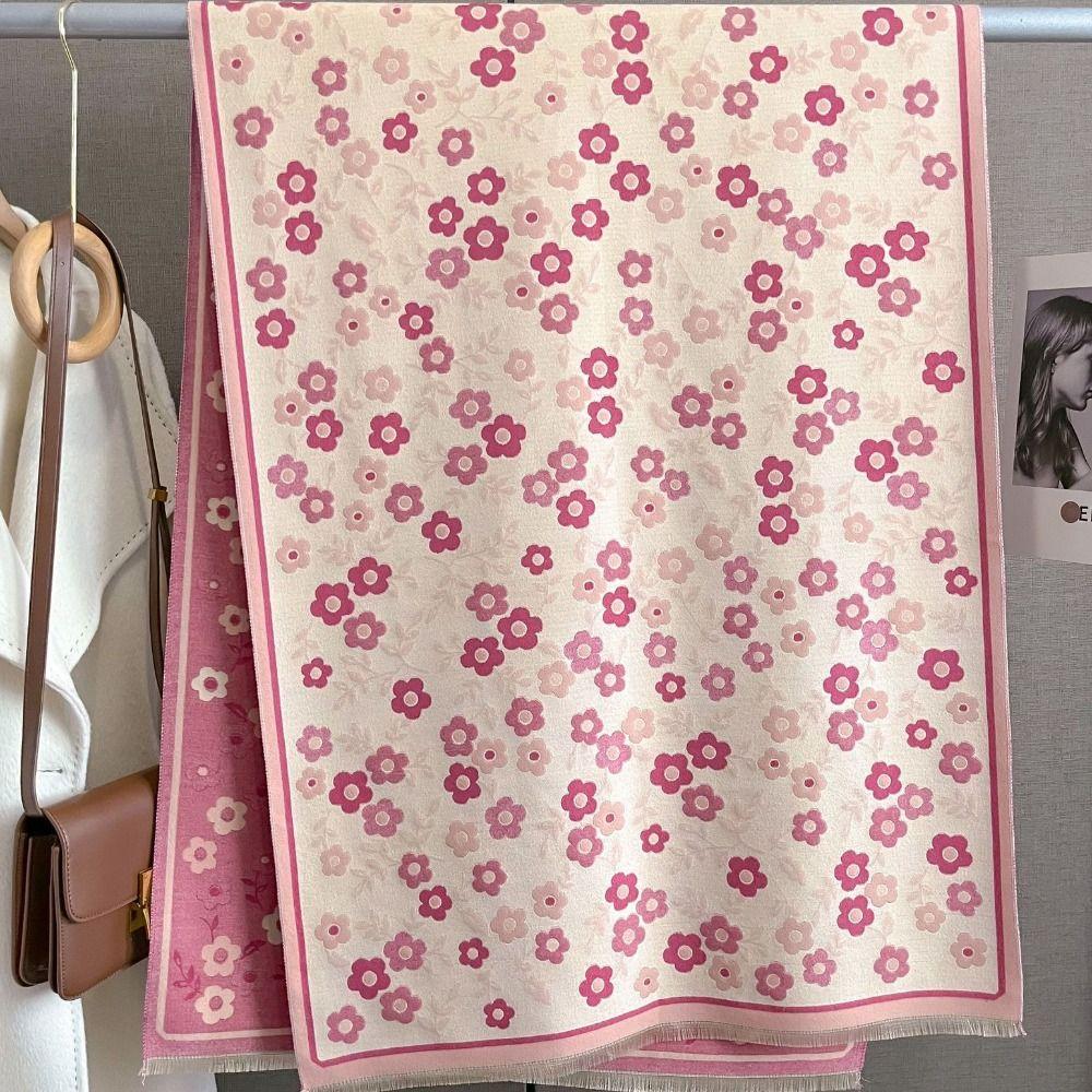 Korean Style Winter Cashmere Shawl Lightweight Floral Print Scarf Fashion Plaid Knitted Scarf  Lady