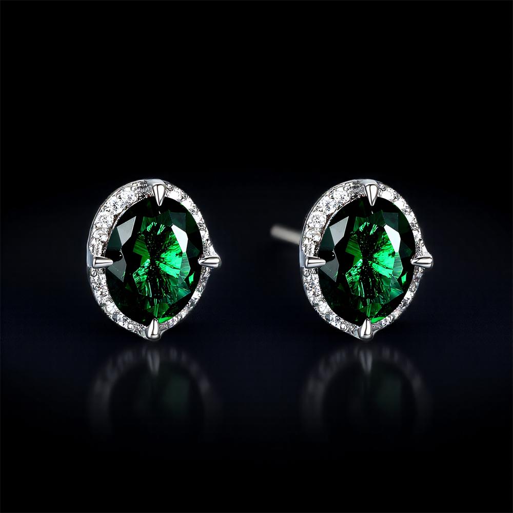 Trendy Green Crystal Oval Stone Small Stud Earrings For Women Vintage Silver Color Wedding Earring Birthstone Jewelry Girls Gift