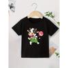 European Size Boys Round-neck Short-sleeved T-shirt with Cartoon Cow Holding Lollipop Pattern Print