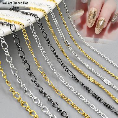 Retro Kovový Řetízek na Nail Art - 90cm Jemný Plochý Tvar pro DIY Dekoraci