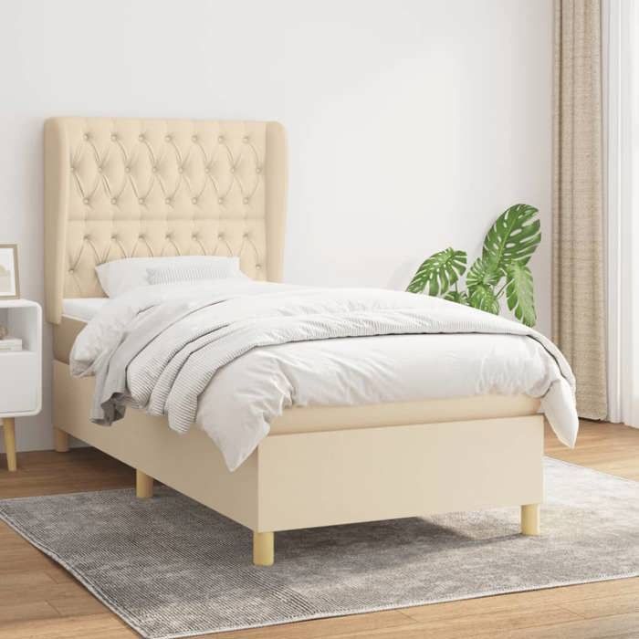 VidaXL Lit à sommier tapissier et matelas Crème 90x190 cm Tissu - Modèle 3128730