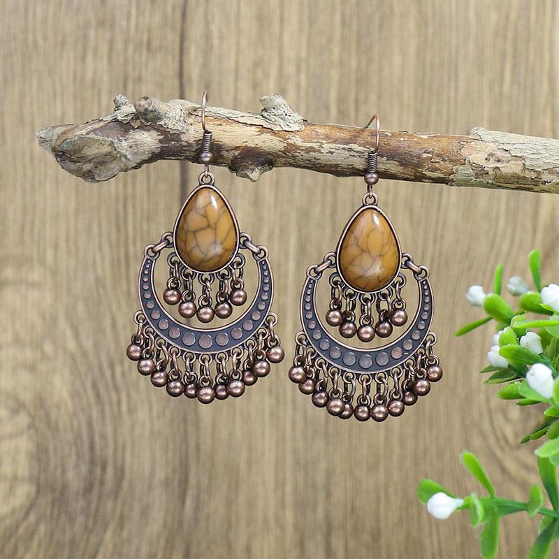 Vintage Ethnic Bohemian Drop Dangle Earrings For Women Wooden Tassel Pearl Beaded Geometric Leaf Flower Round Boho Earrings