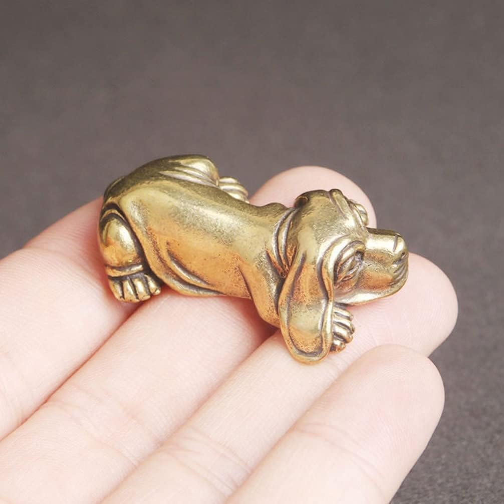 BESPORTBLE Gold Dog Figurines, Feng Shui Brass Dog Statue Small Brass Animal Figurines Puppy Sculpture for Home Decor Collectible