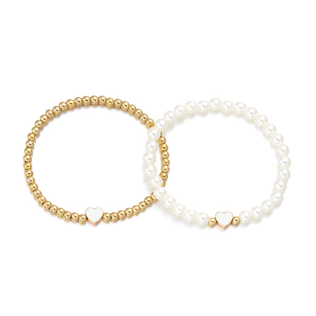 High-end bracelet Valentine's Day double-layer imitation pearl jewelry fashion love matching couple bracelet two-piece set