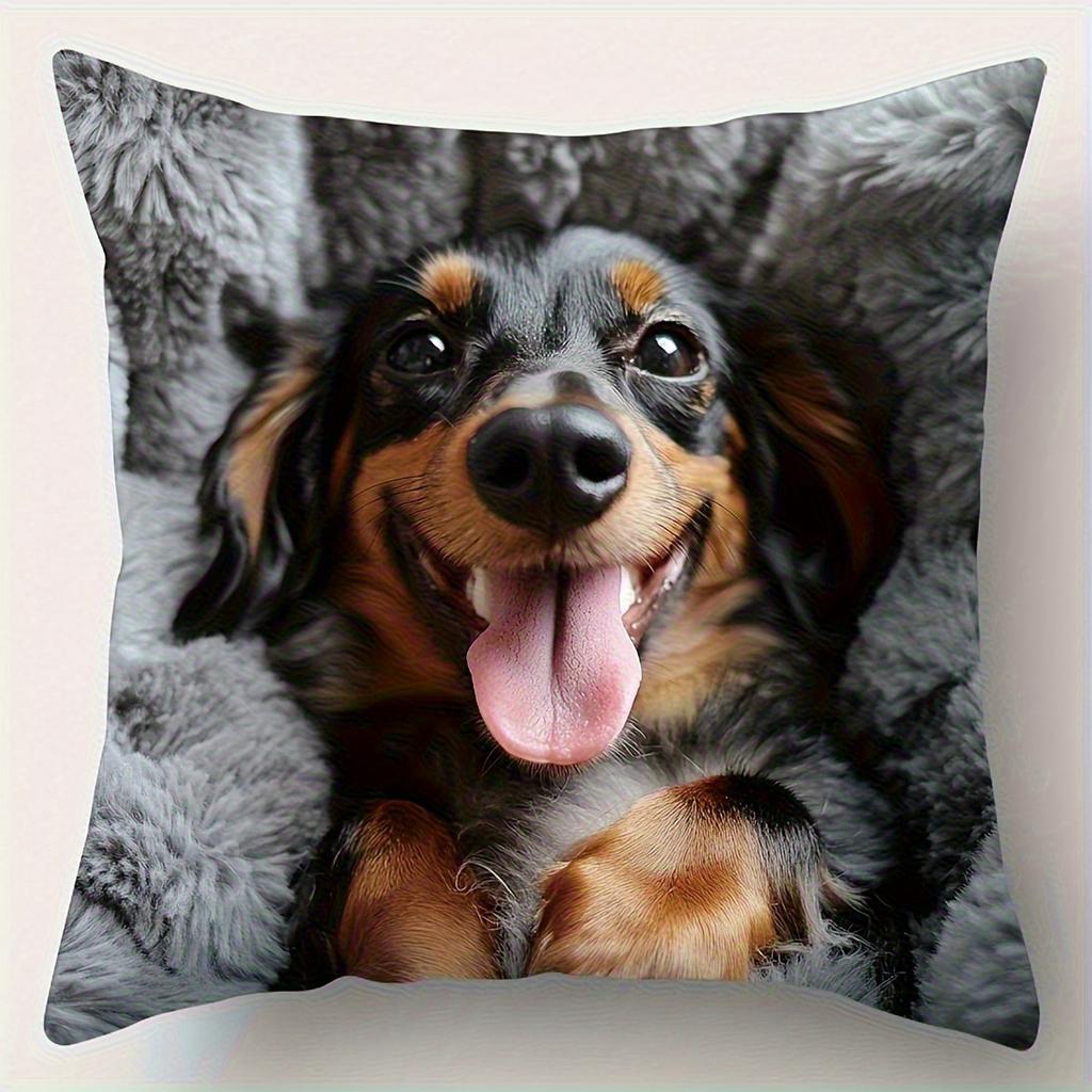 Cute Dachshund Pattern Digital Printing Pillow Cover Short Plush Suitable Living Rooms Bedrooms Sofas Throw Cushion Cover 4Pcs